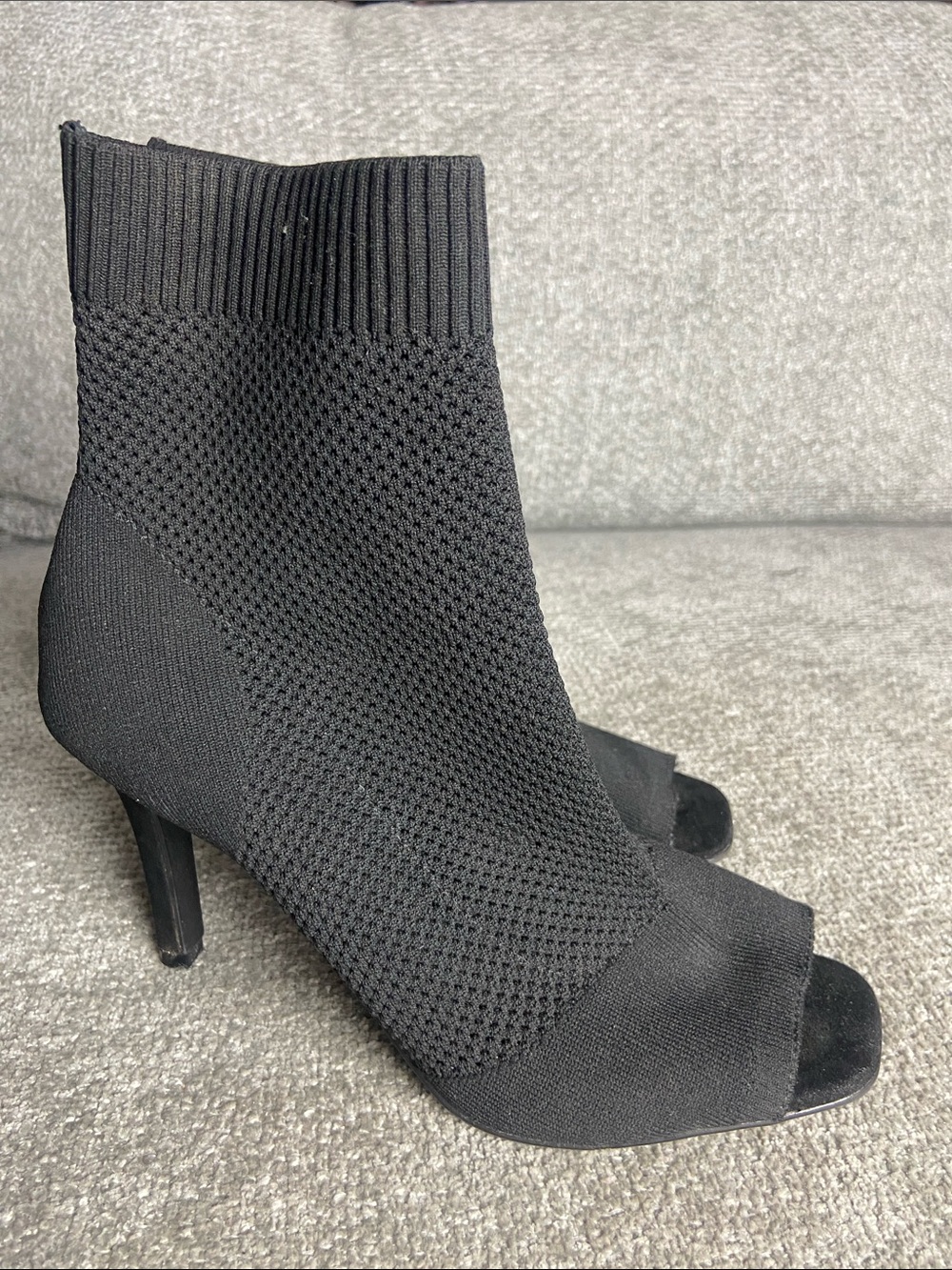 MIA Black Knit Peep-Toe Sock Boots size 7